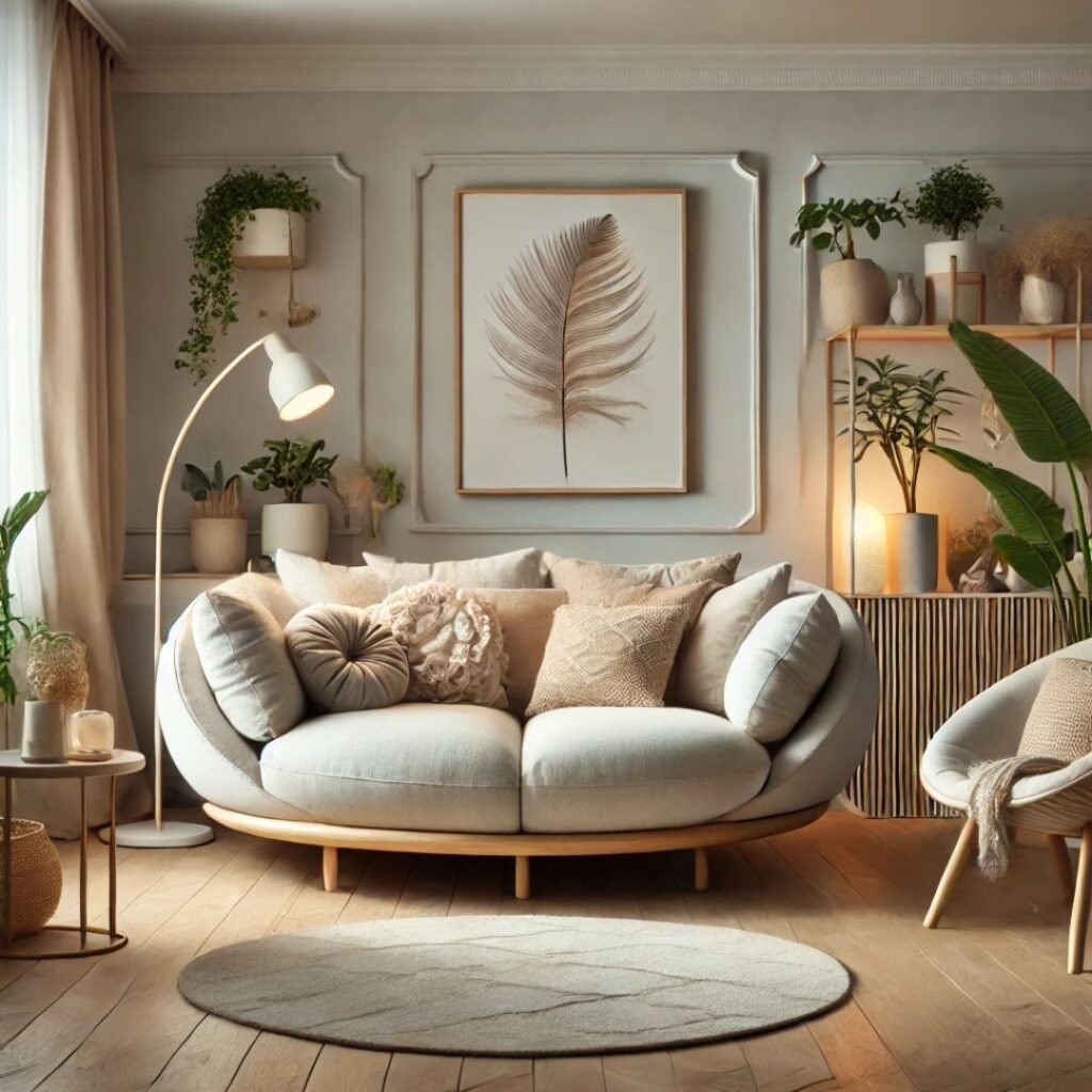 En stilren rund soffa i skandinavisk stil En stilren rund soffa i skandinavisk stil.