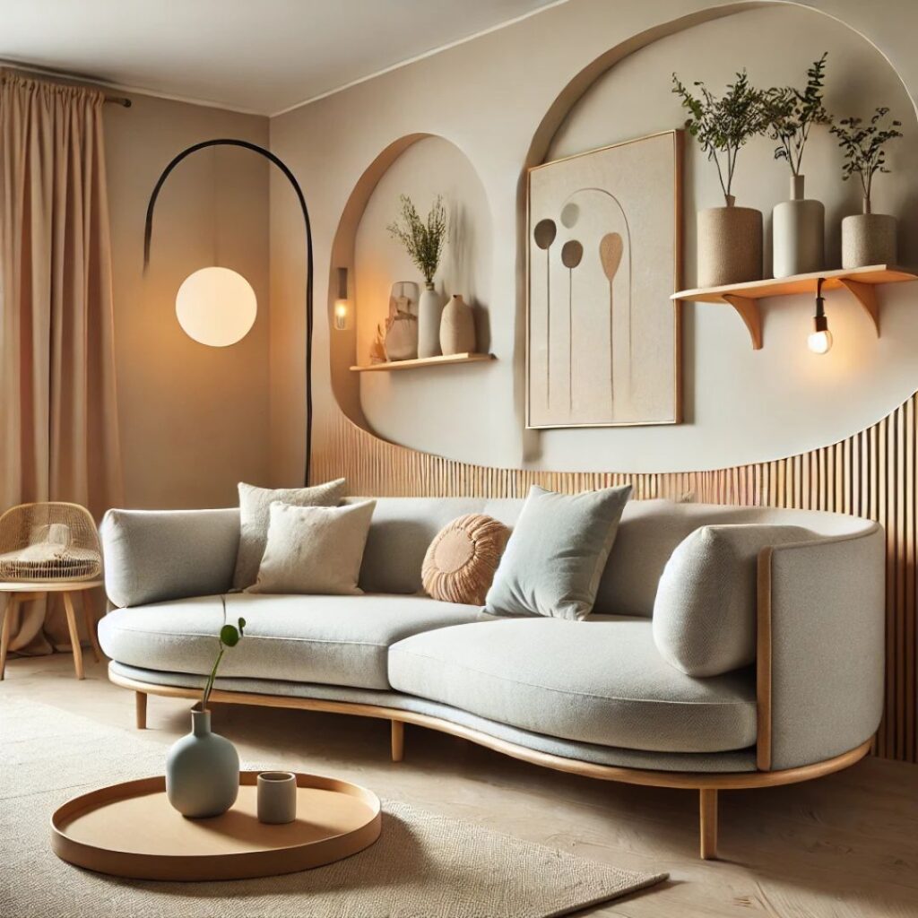 En stilren svängd soffa i skandinavisk stil En stilren svängd soffa i skandinavisk stil.