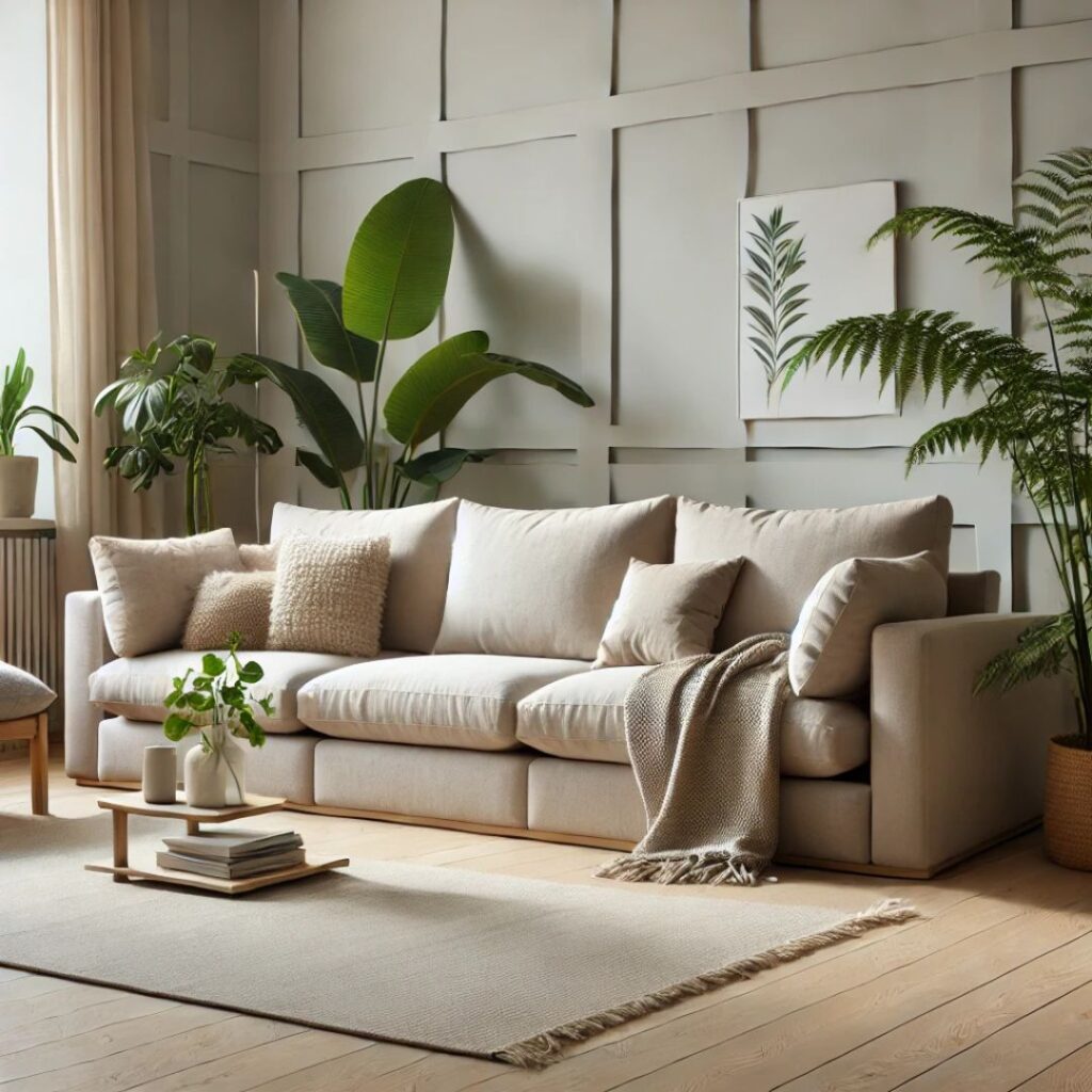 En stor, bekväm soffa i skandinavisk stil En stor, bekväm soffa i skandinavisk stil.