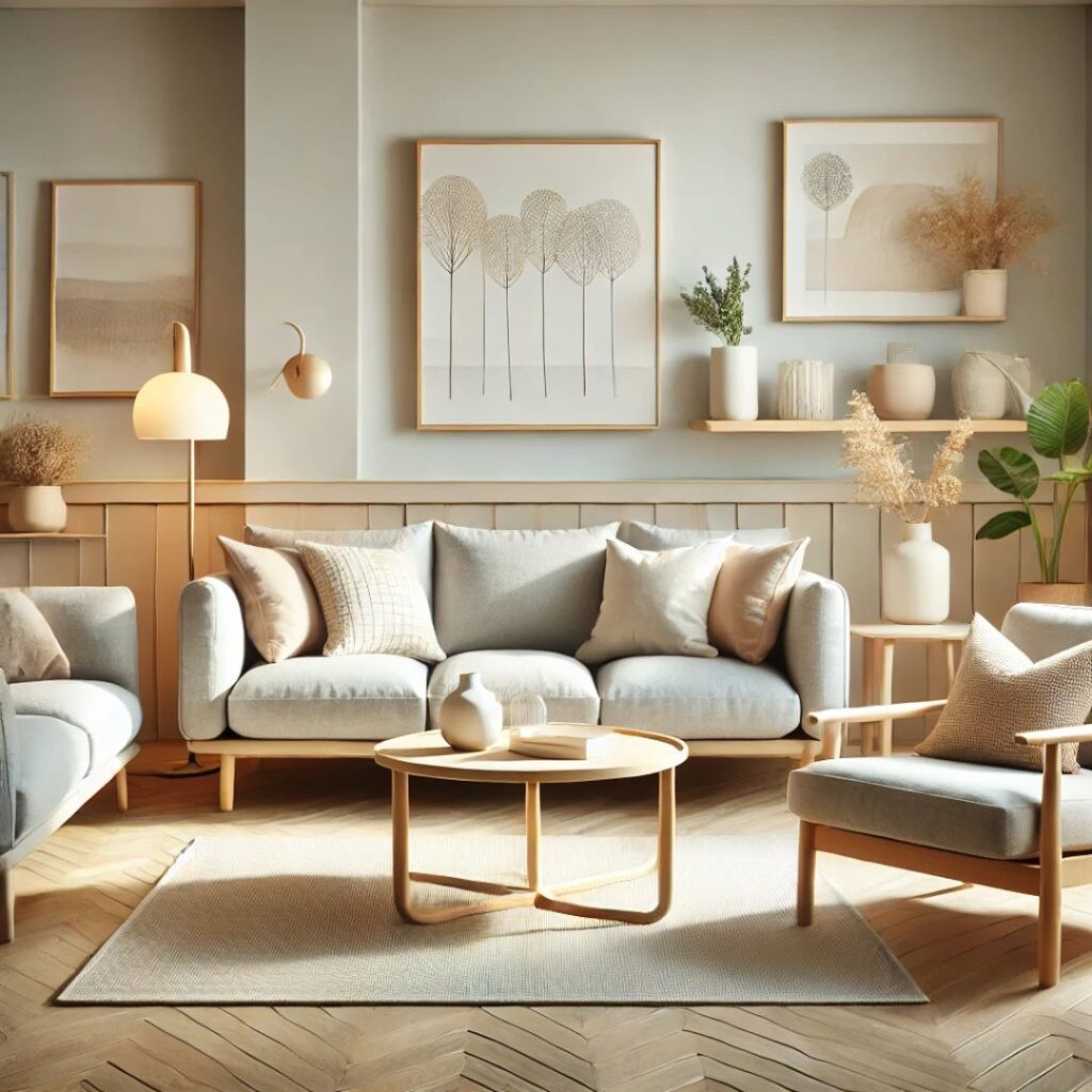 Skandinavisk stil – En mysig soffgrupp i ljusa, neutrala färger och minimalistisk design Skandinavisk stil – En mysig soffgrupp i ljusa, neutrala färger och minimalistisk design.